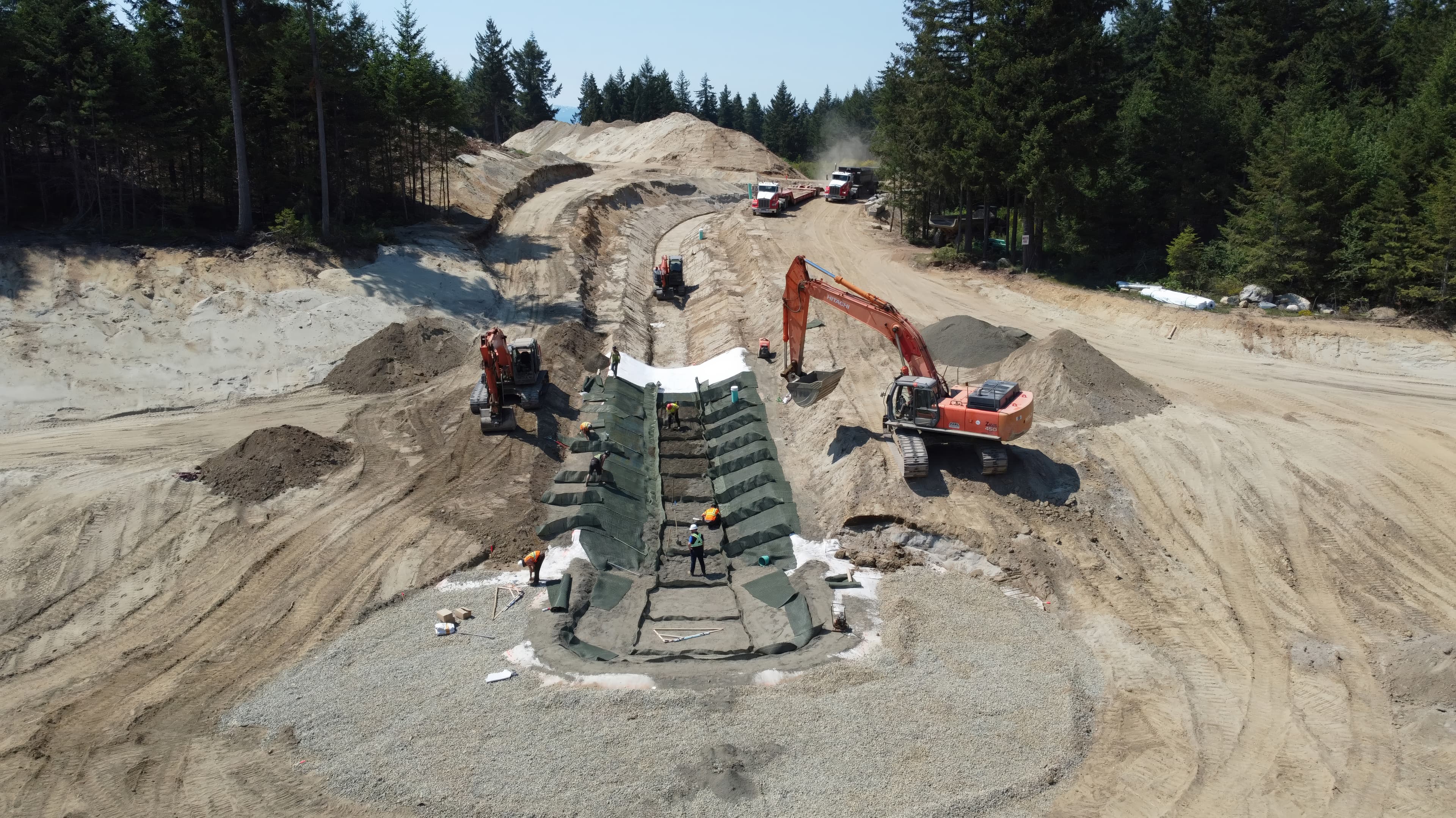 Environmentally responsible stormwater pond with geosynthetics in Comox